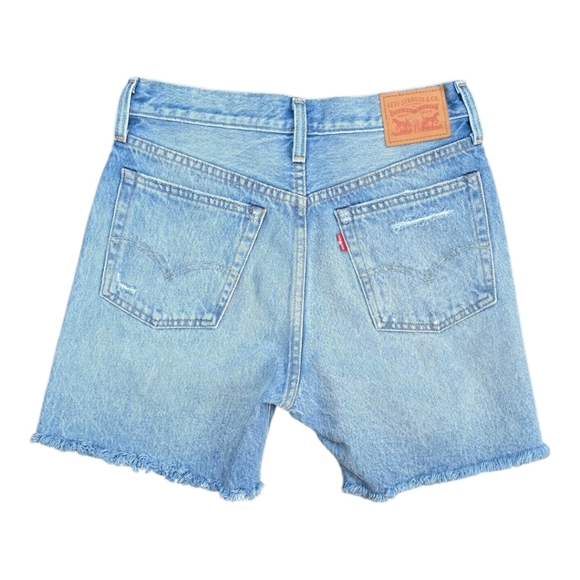 Levi's Ripped Blue Denim Long Shorts - Picture 2 of 3